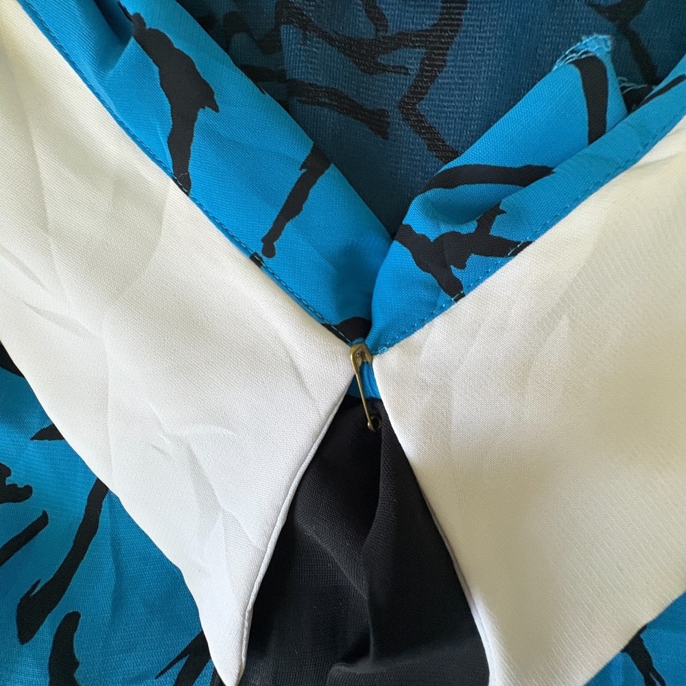 JB Too Vintage 80s Womens Size 14 Blue Abstract Print Collared Tie Dress - Picture 5 of 9